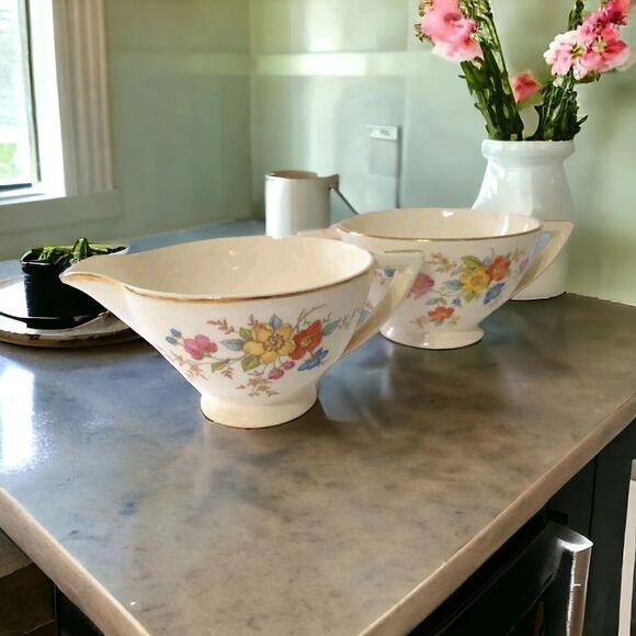 Edwin Knowles Creamer Sugar Set Semi Vitreous Floral Spray Vtg Shabby Victorian. - Picture 1 of 16